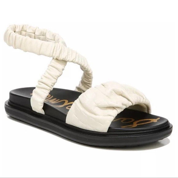 Sam Edelman Women’s Velma Leather Wraparound Ruched Sandals Flats Cream Size 7.5 - Picture 2 of 10